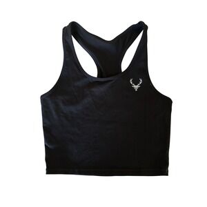 BUCKED‎ UP L Womens Racerback Crop Tank Top Logo Athleisure Workout Yoga Active